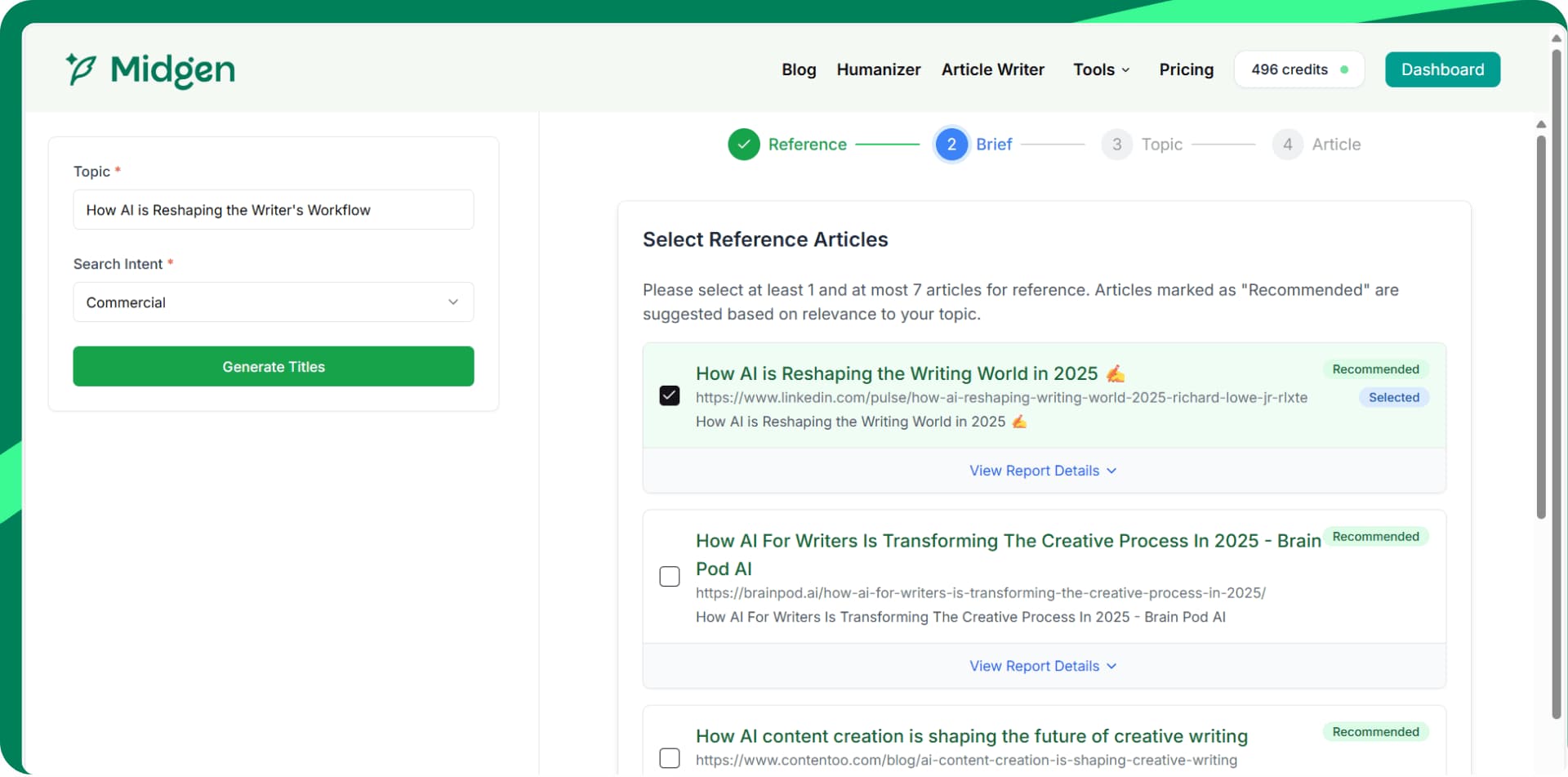 Midgen AI Writer Interface