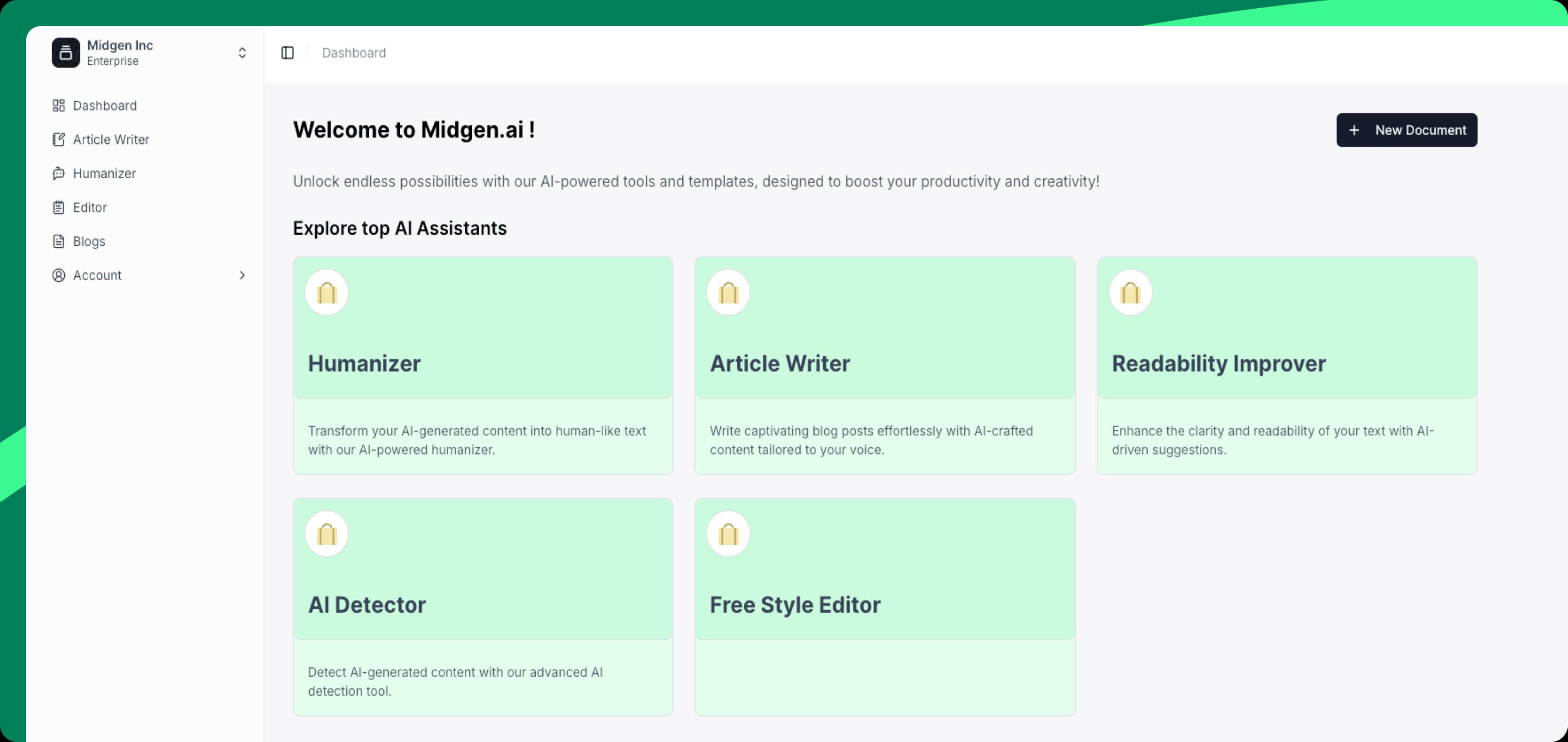 midgen.ai dashboard screenshot